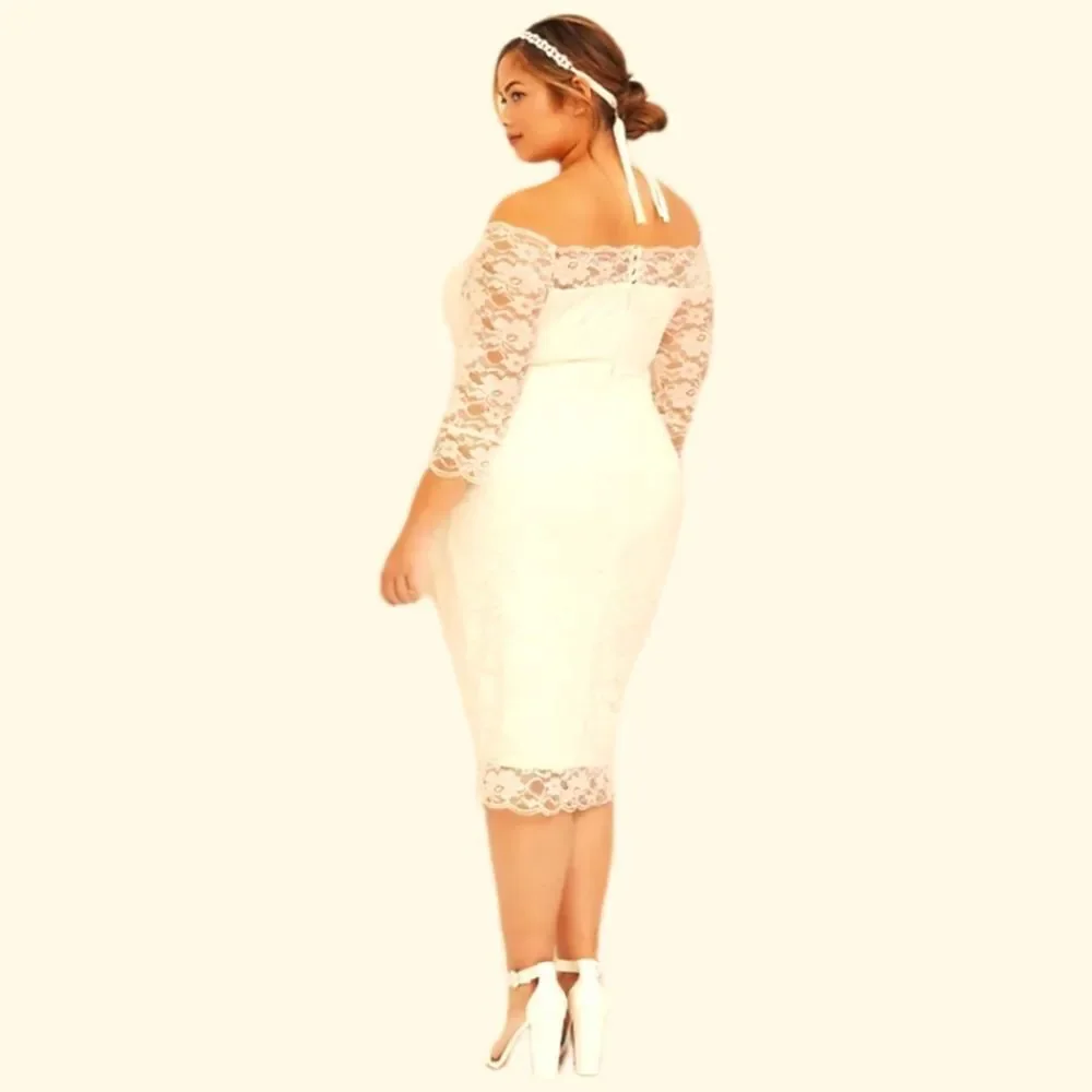 TORRID Special Occasion Ivory Lace Off Shoulder BodyCon Dress - Picture 6 of 16